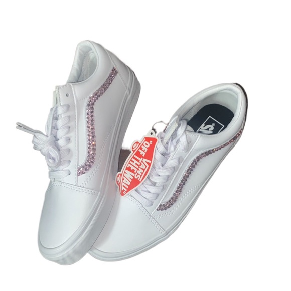 Light Rose Pink Luxe Crystal Diamond Classic Lace Up Old Skool Vans - Picture 3 of 7